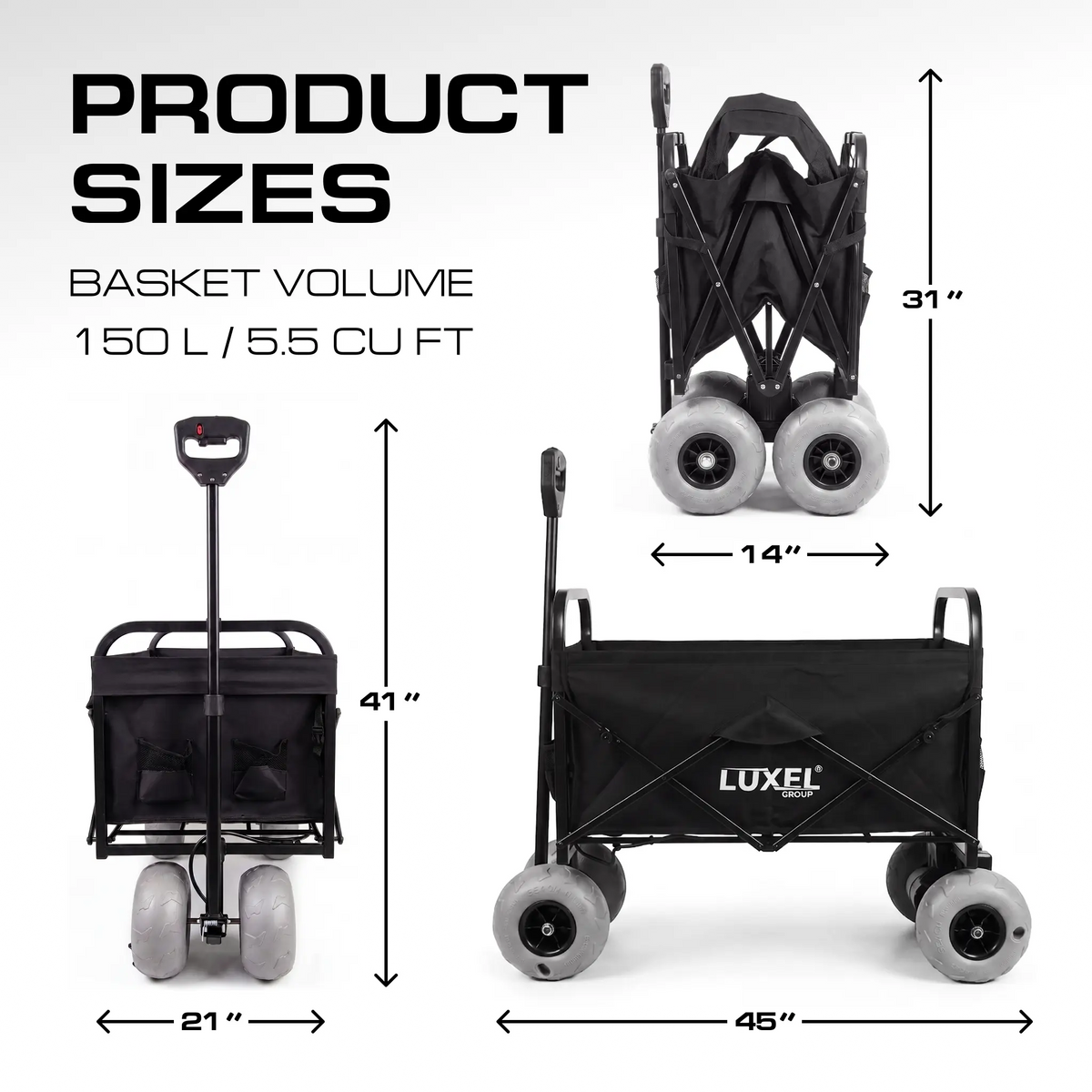 Electric Beach Wagon 500W – Motorized Folding Cart with Balloon Wheels Black